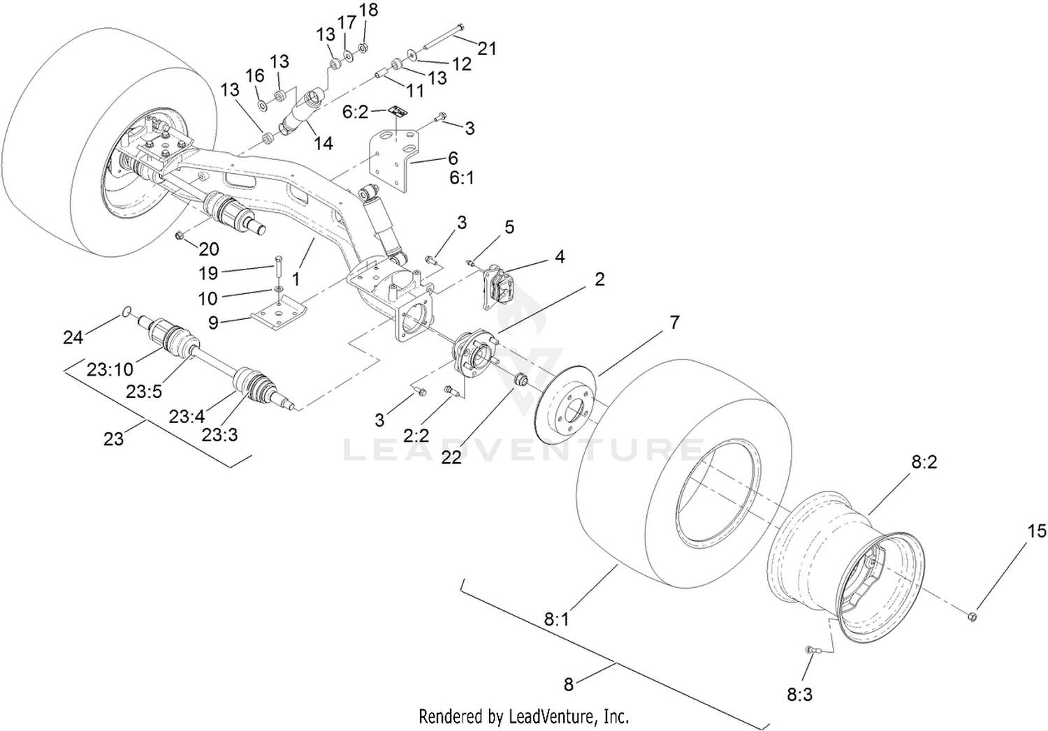 Rear Axle and Tire Assembly