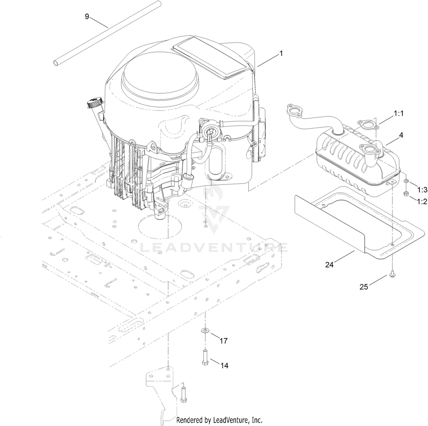 Engine and Muffler Assembly