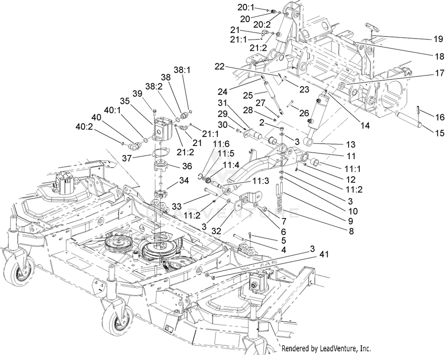 Front Deck Lift Arm and Cylinder Assembly