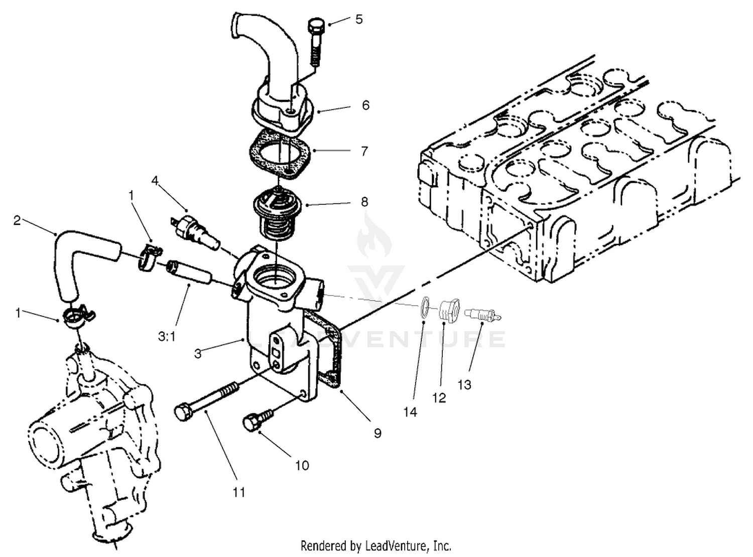 Water Flange and Thermostat Assembly