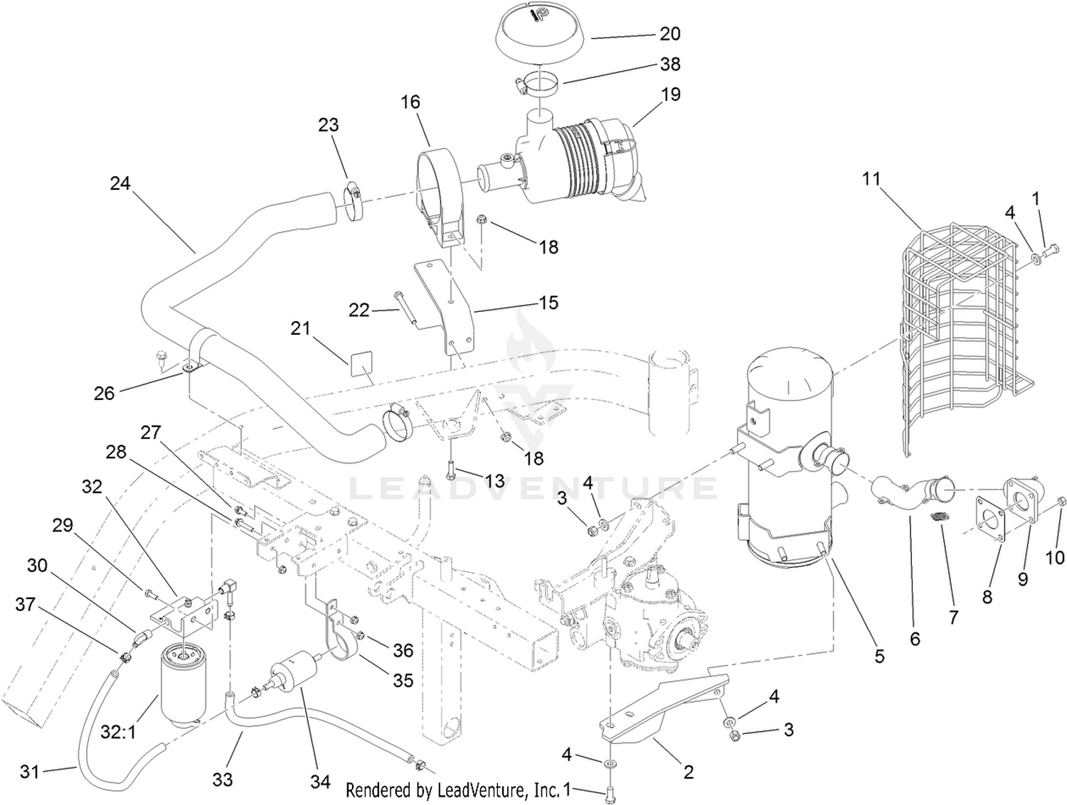 Air Cleaner, Fuel Filter and Exhaust Assembly