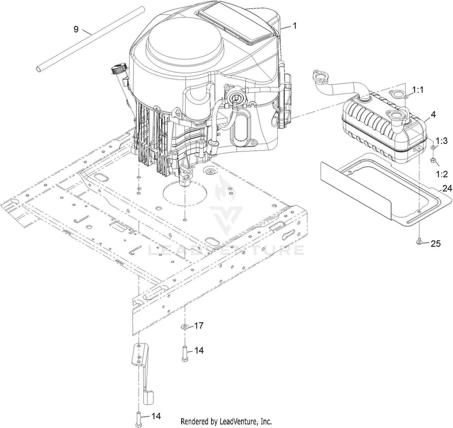 Engine and Muffler Assembly