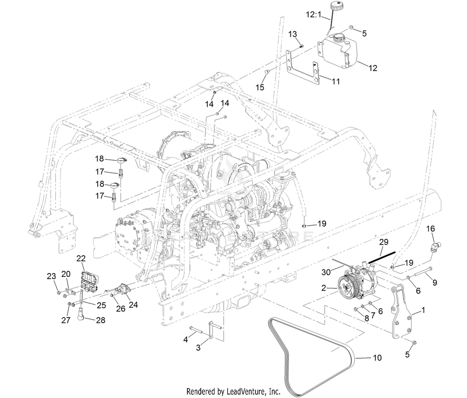 AC Compressor Mount and Cab Fluids Assembly  For Cab Model Only