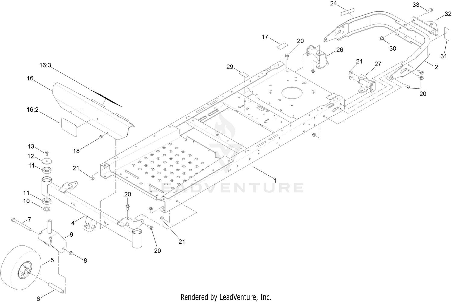 Frame, Front Axle and Caster Wheel Assembly