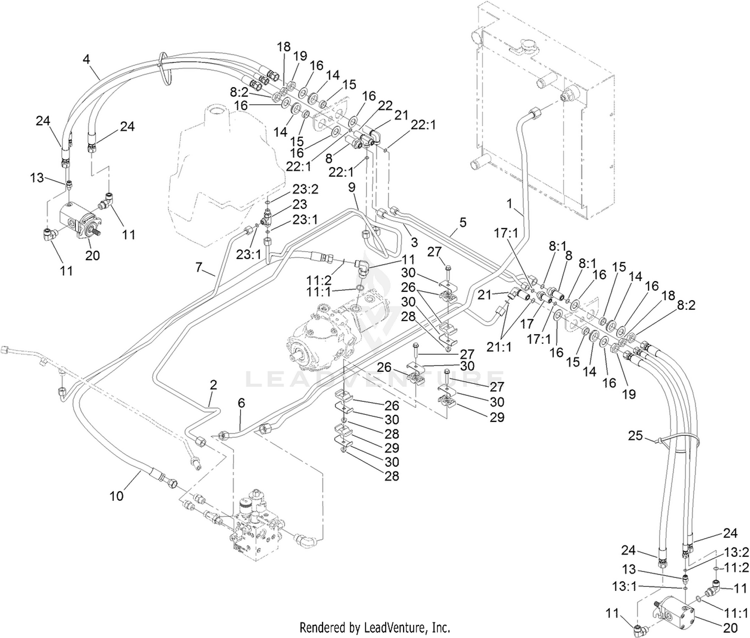 Cutting Unit No. 2 and No. 3  Mow Hydraulic Assembly