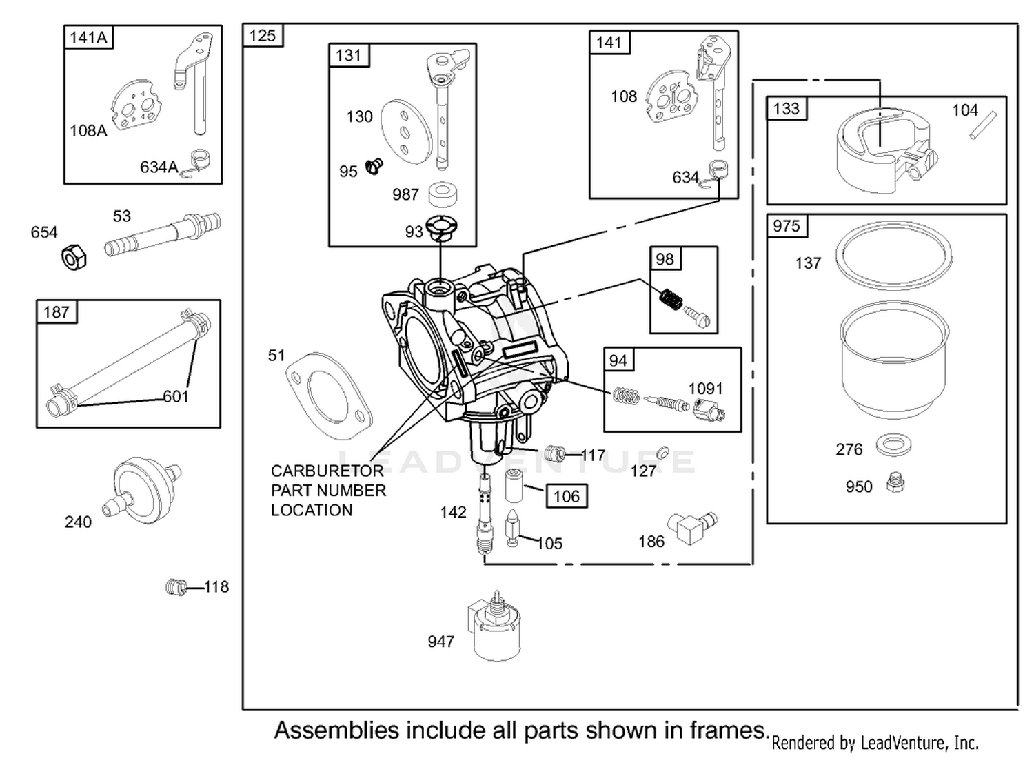 Carburetor Assembly Engine Briggs and Stratton Model 280H07-0160-E1