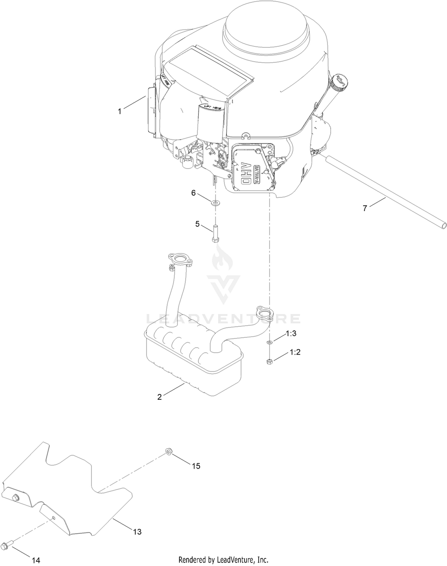Engine and Muffler Assembly