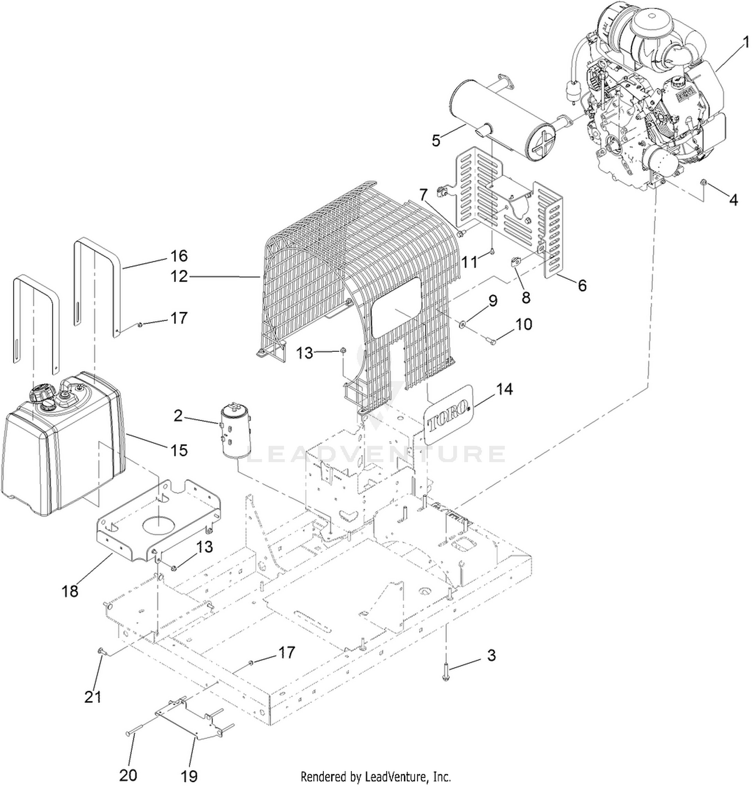 Engine, Muffler and Fuel Tank Assembly