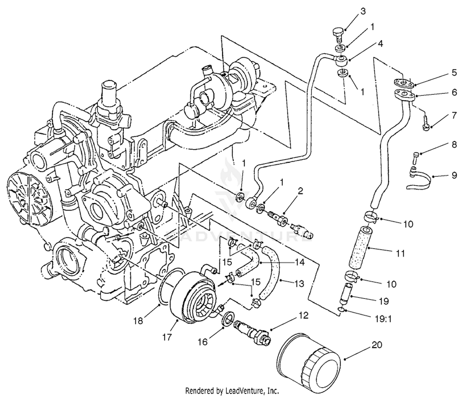 Filter, Oil Cooler, and Pipe Assembly
