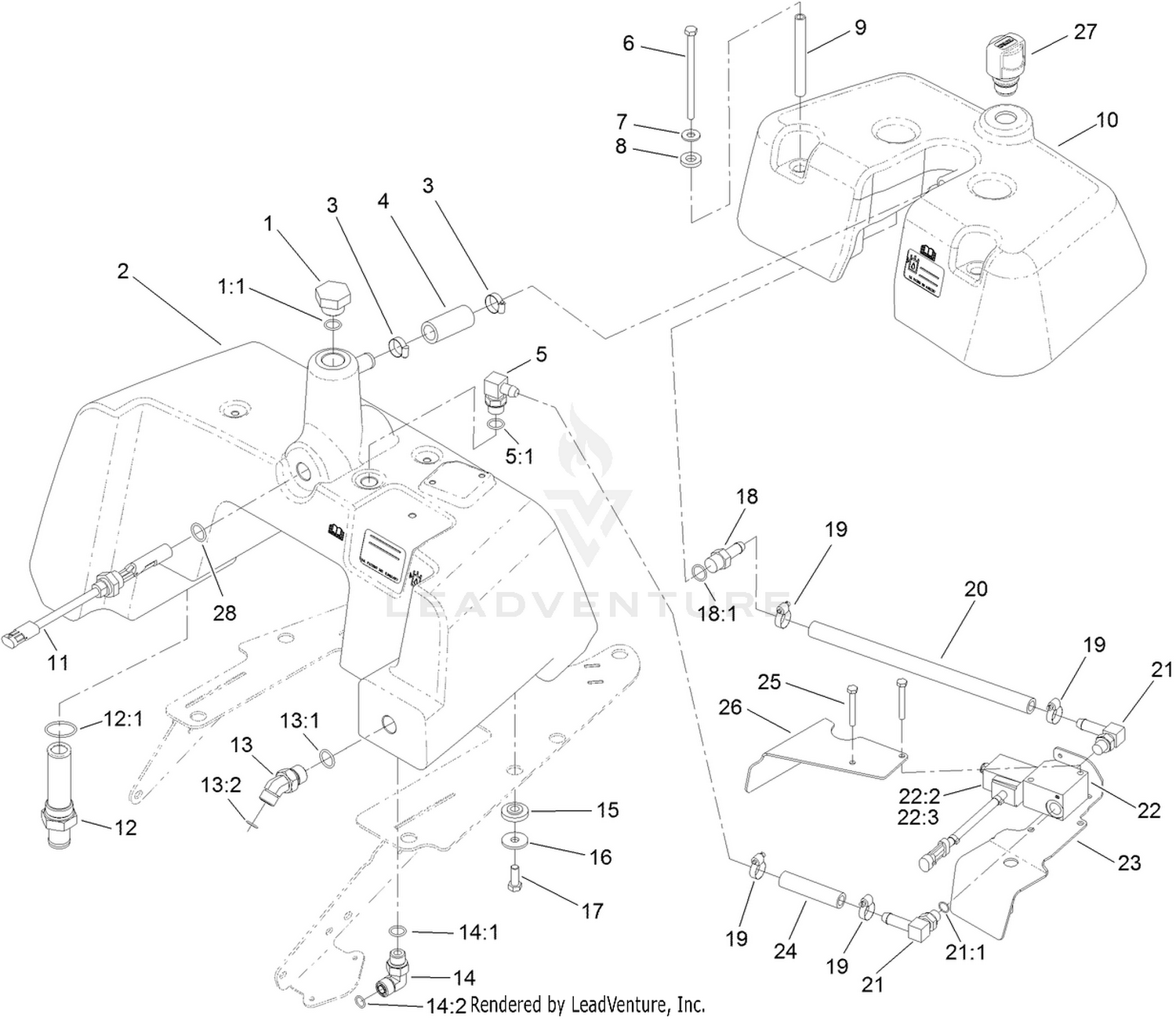 Hydraulic Tank and Leak Detector Assembly