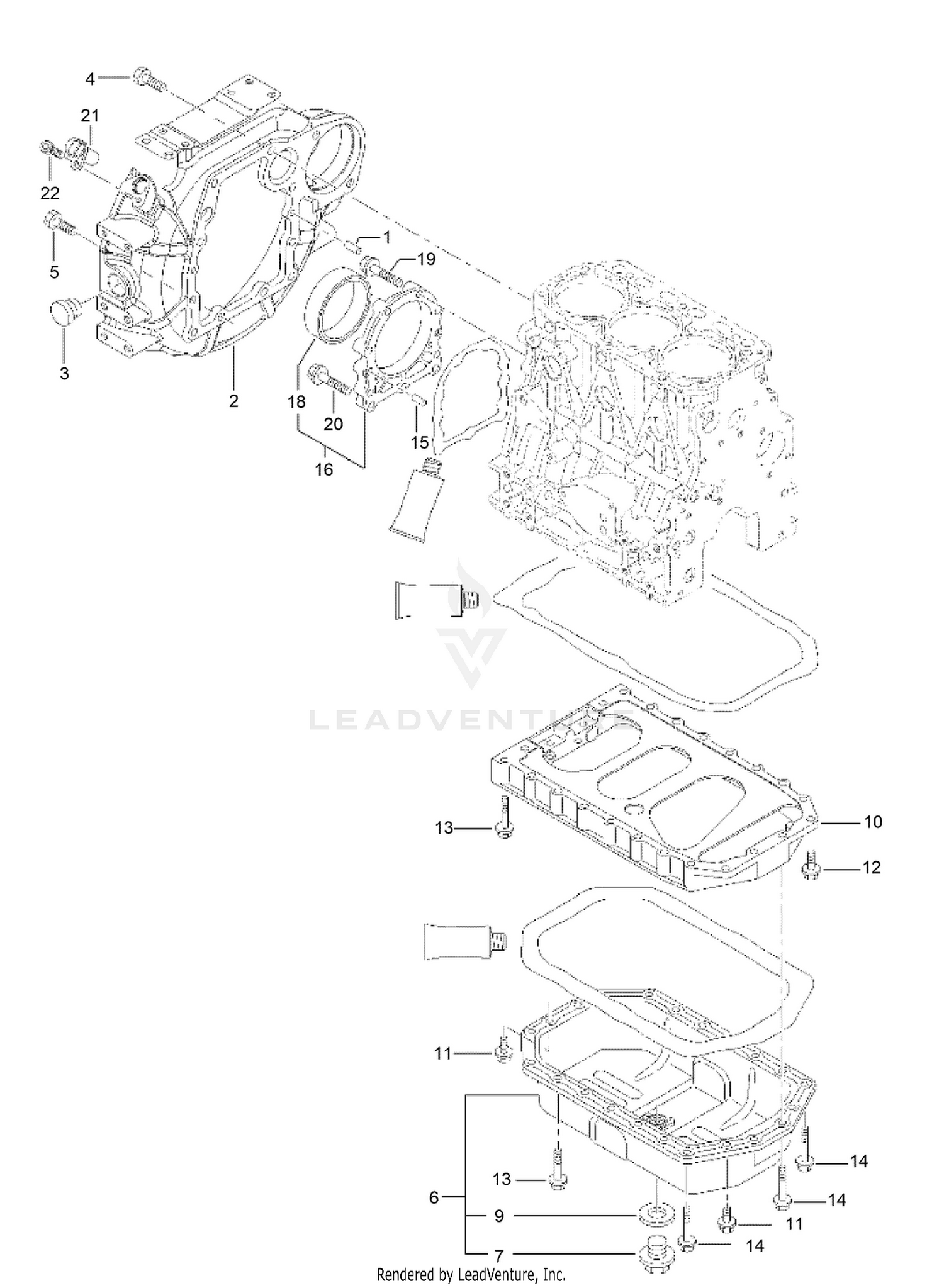 Flywheel Housing and Oil Sump Assembly