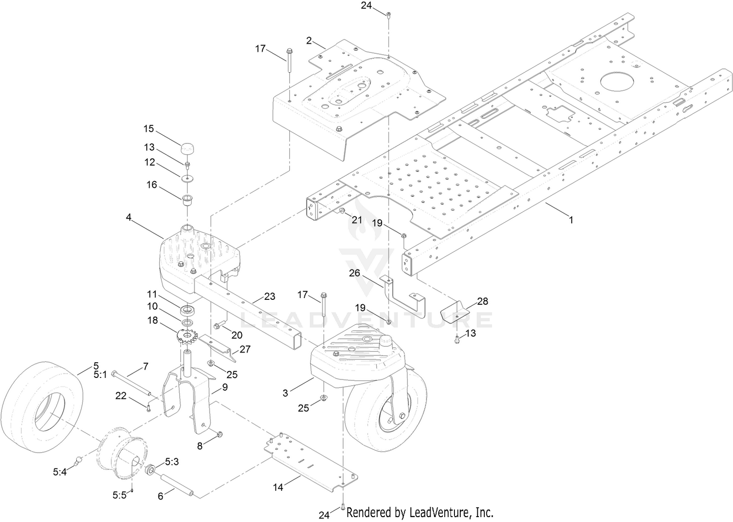 Frame, Front Axle and Caster Wheel Assembly