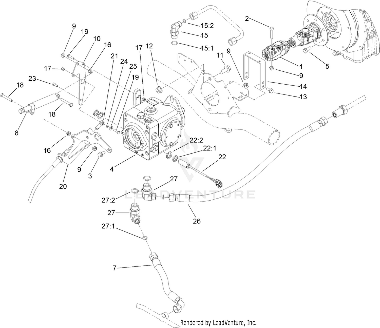 Driveshaft and Variable Pump Hydraulic Fitting Assembly