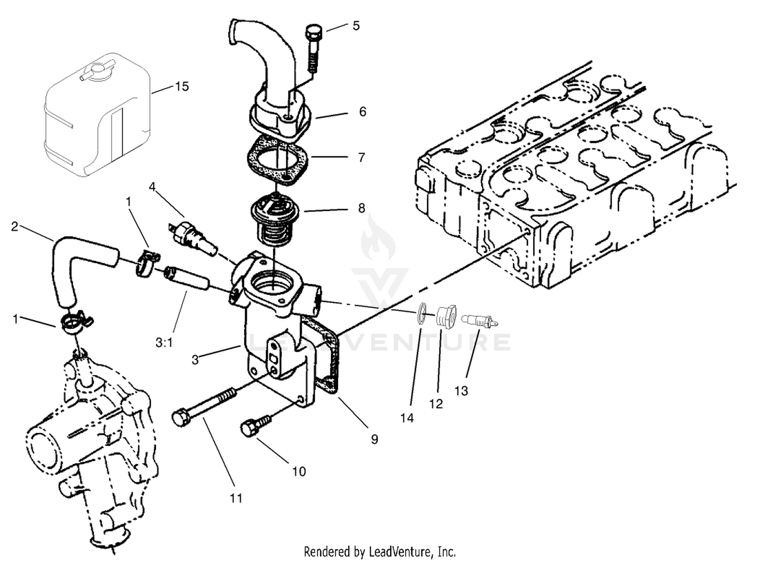 Water Flange and Thermostat Assembly