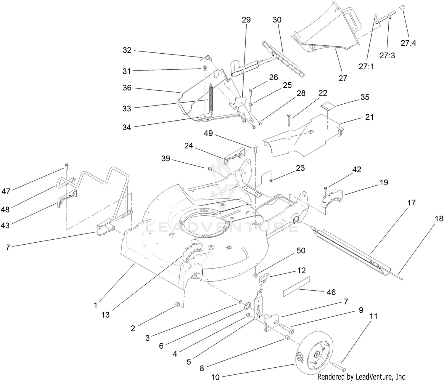 Housing, Discharge Chute  and Front Wheel Assembly