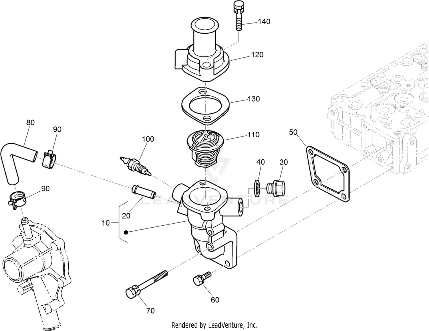 Water Flange and Thermostat Assembly