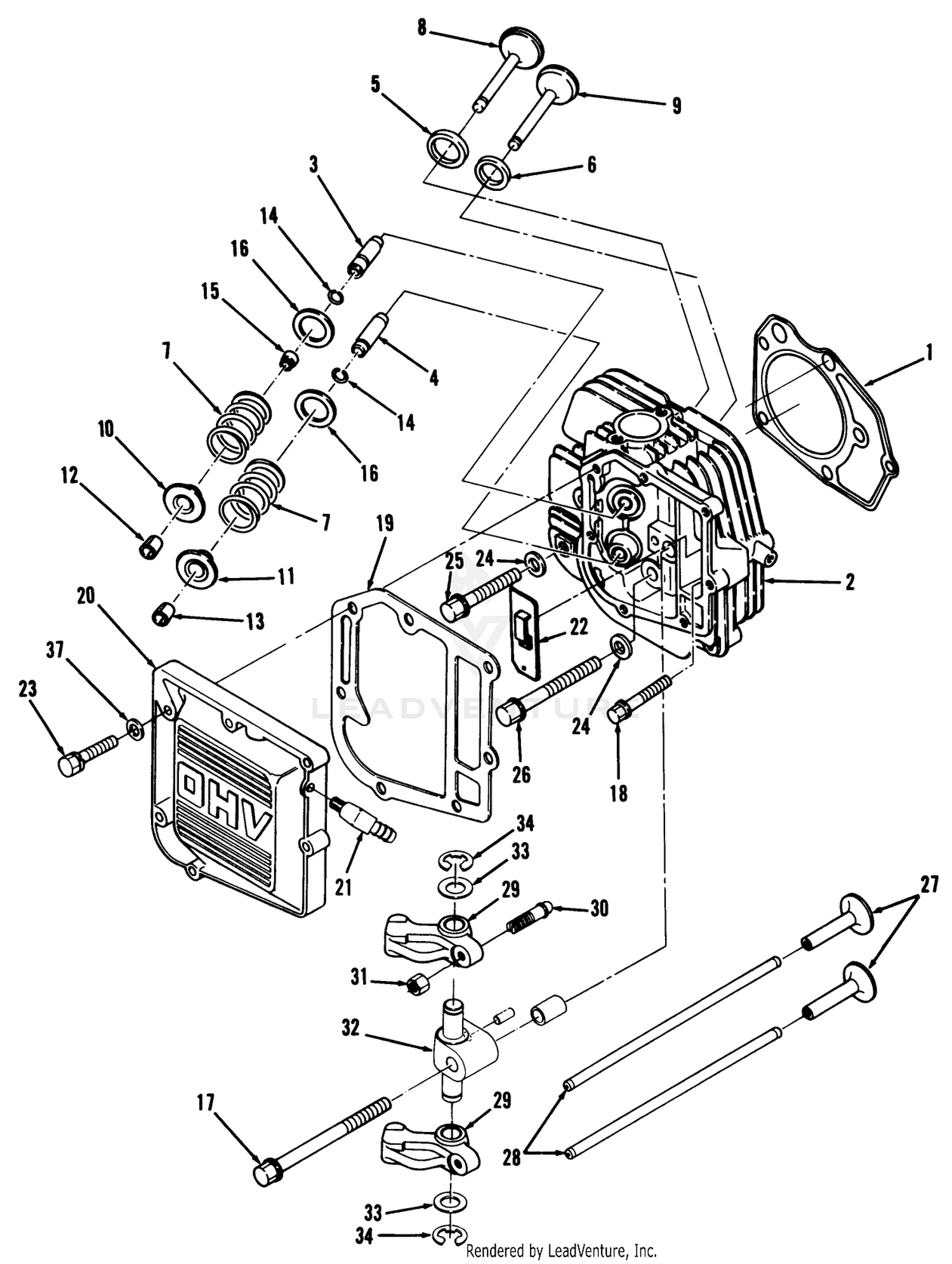 12hp Engine Cylinder Head  Valves Assembly