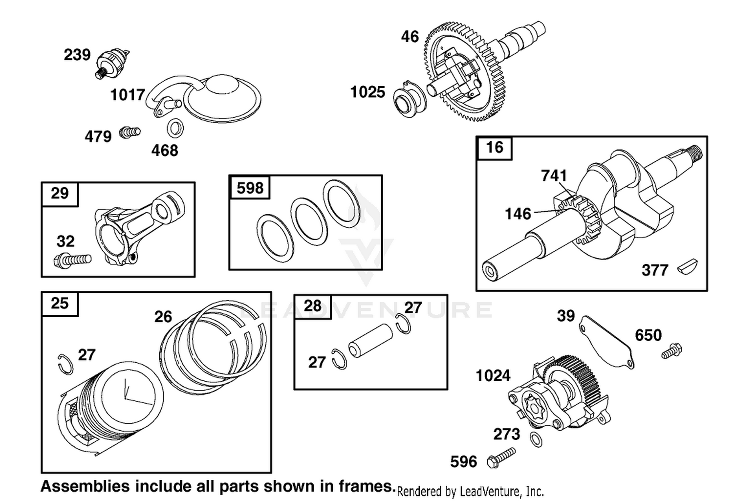 Crankshaft, Piston and Oil Pump Assembly Briggs and Stratton Model 303440-1409-E1