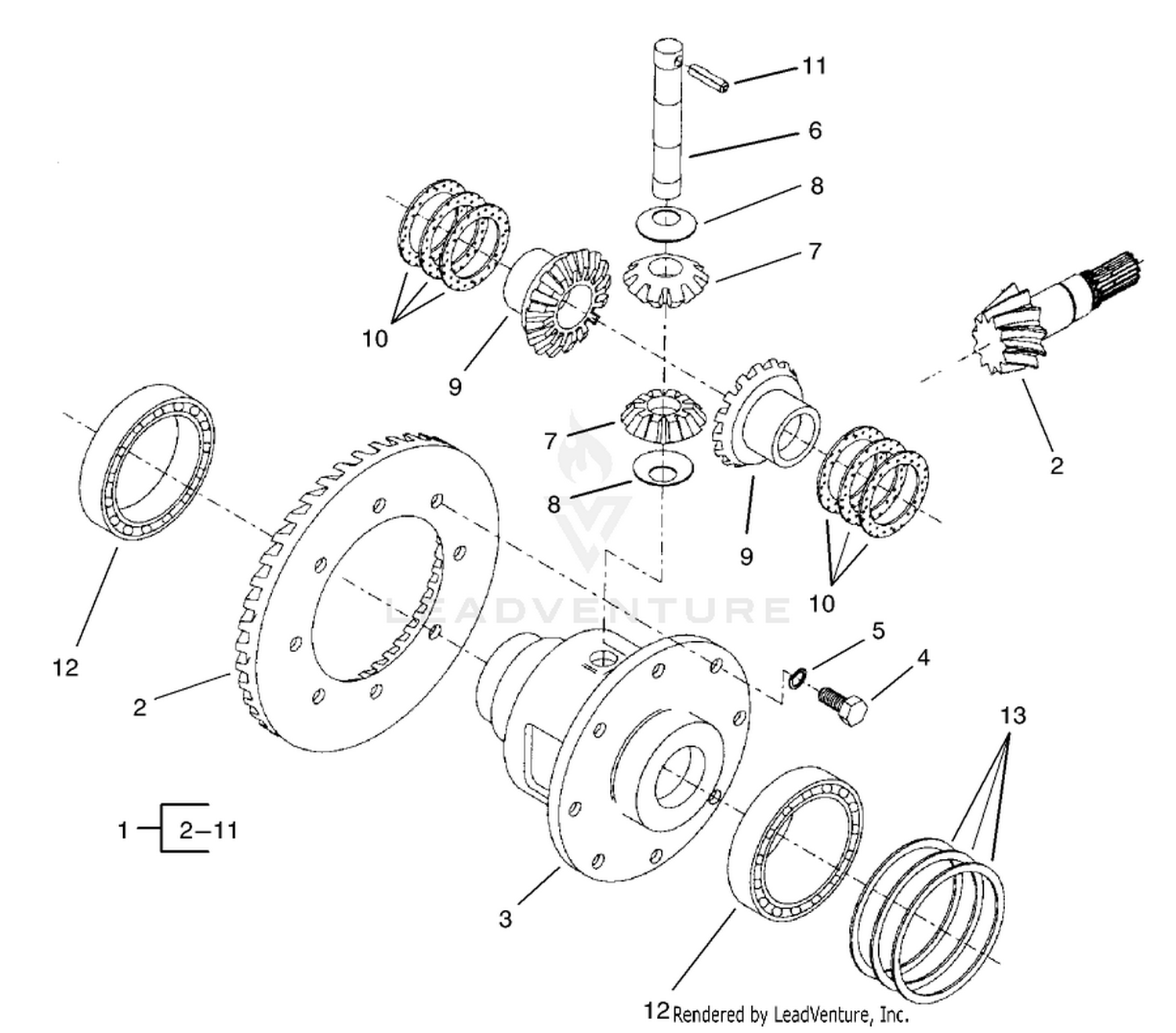 4 Wheel Drive Rear Axle Assembly No. 95-7501 (Continued)  Differential Assembly