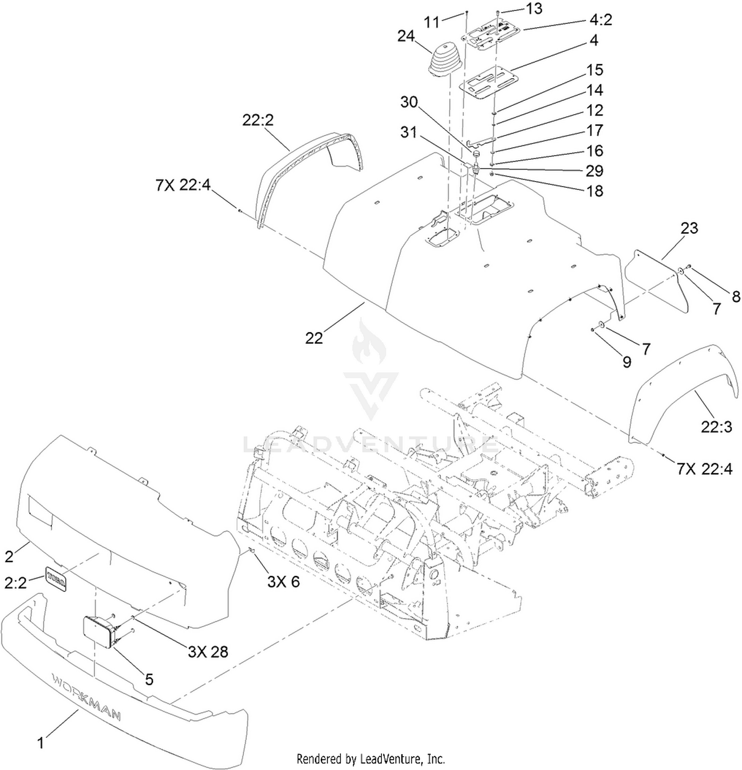 Bumper, Hood and Seat Base Assembly