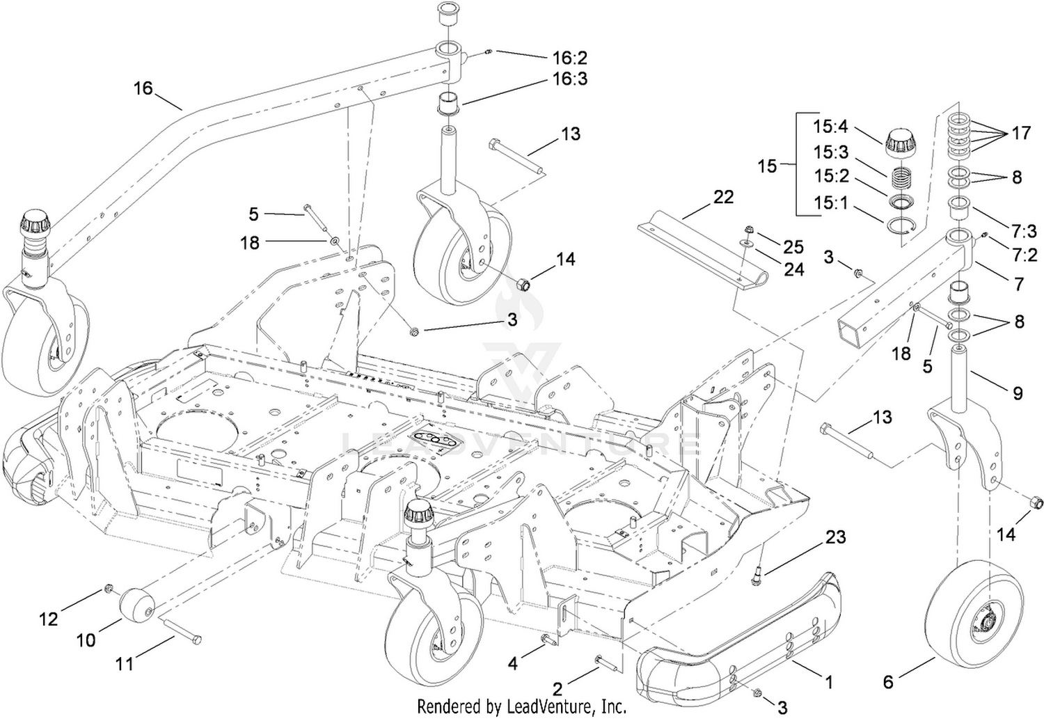 Right Deck  Roller, Skid and Caster Wheel Assembly