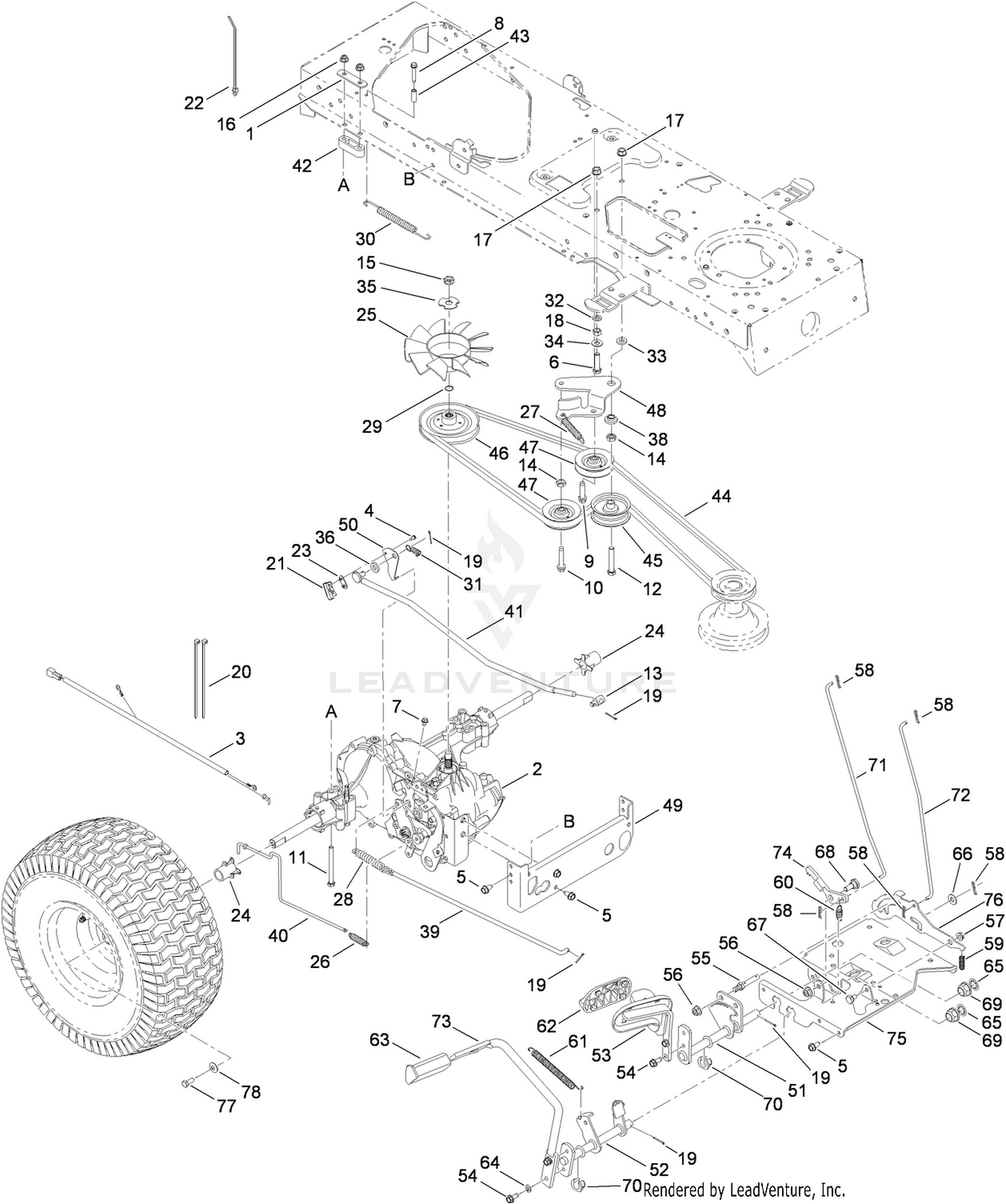 Transmission, Belt and Control Pedal Assembly