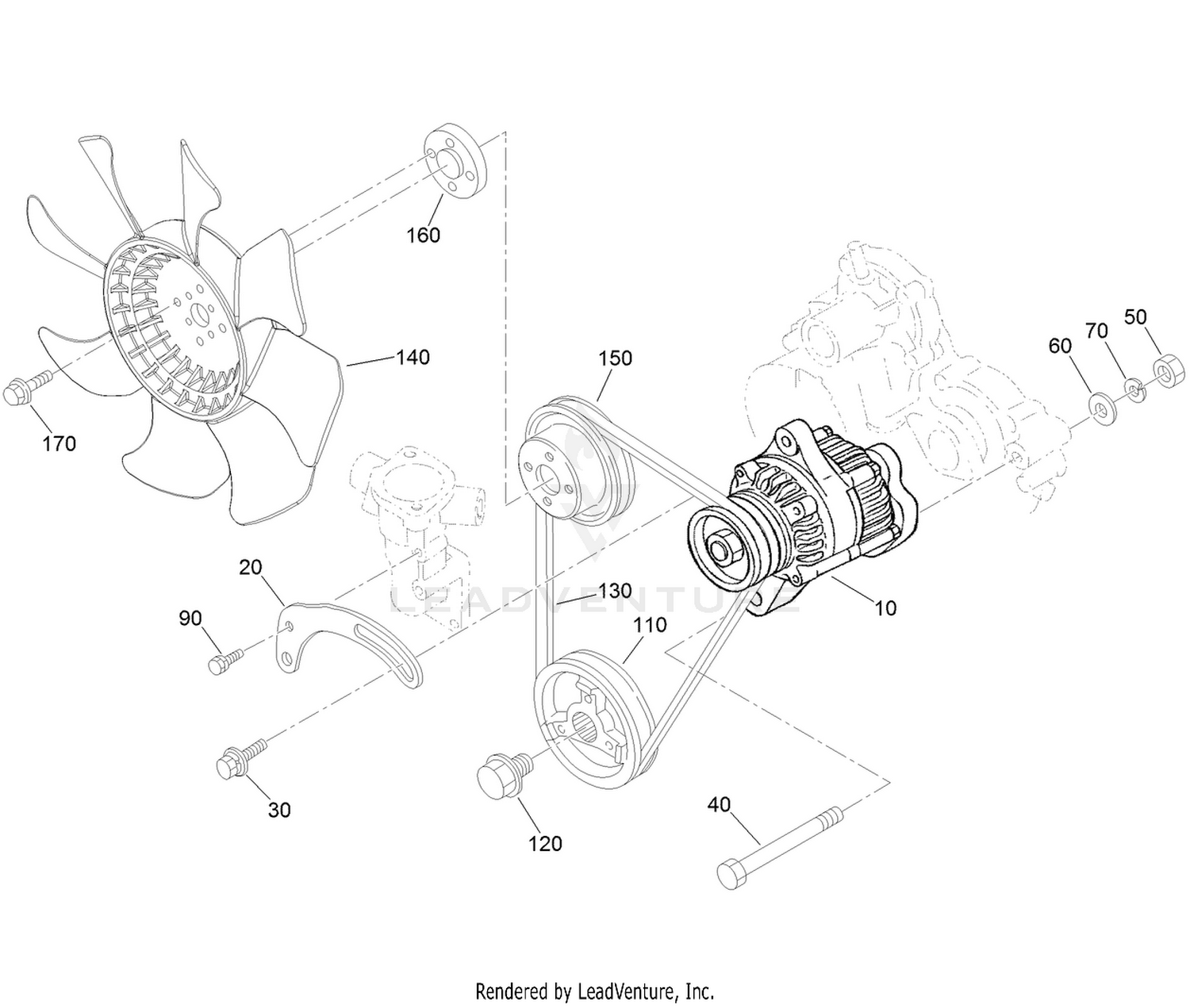 Alternator, Pulley and Fan Assembly