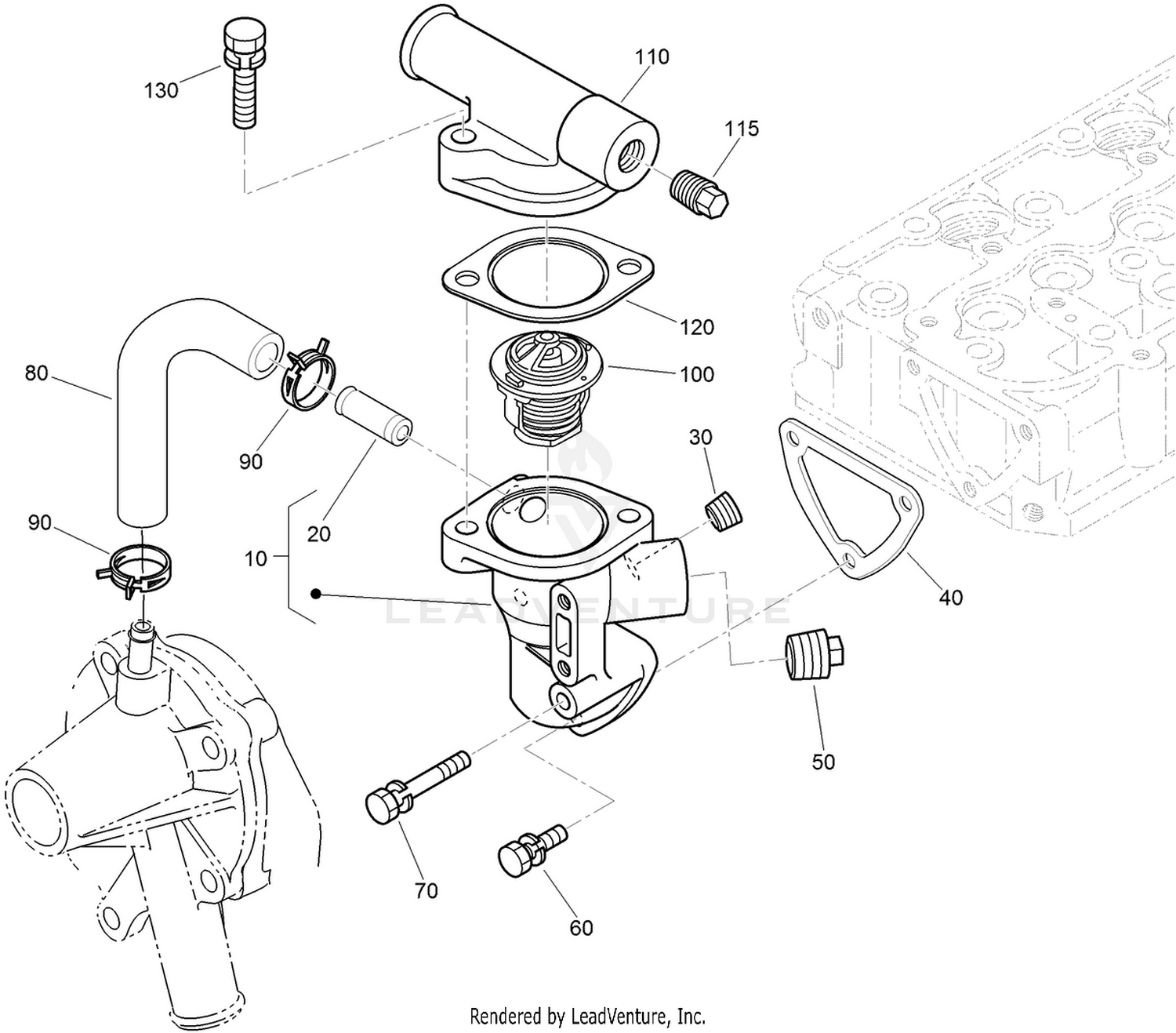 Water Flange and Thermostat Assembly
