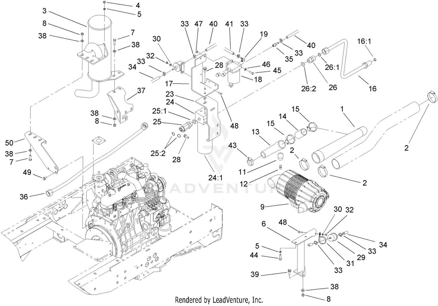 Oil / Water / Fuel Filter, Muffler  and Air Cleaner Assembly