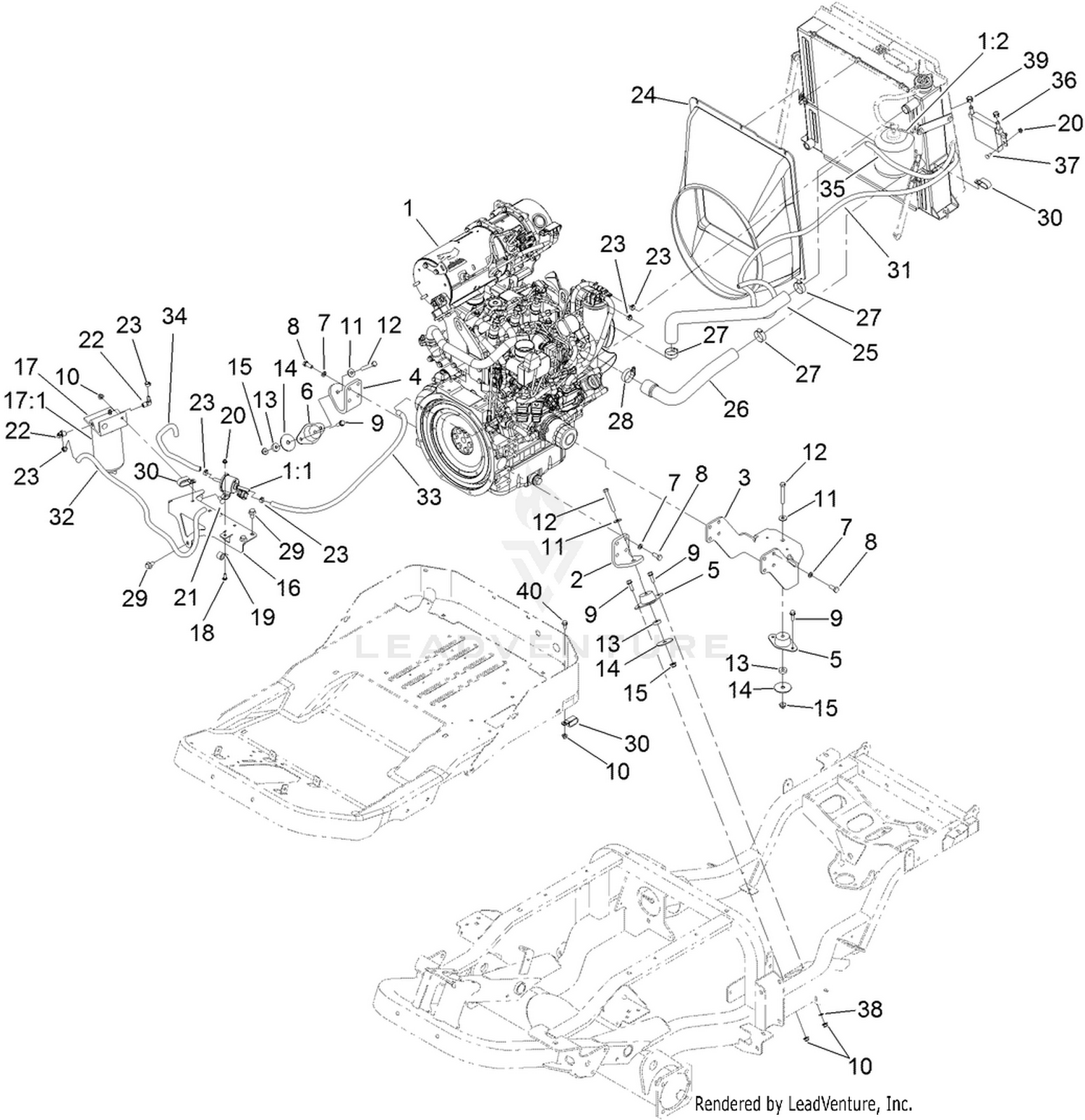 Engine and Radiator Assembly