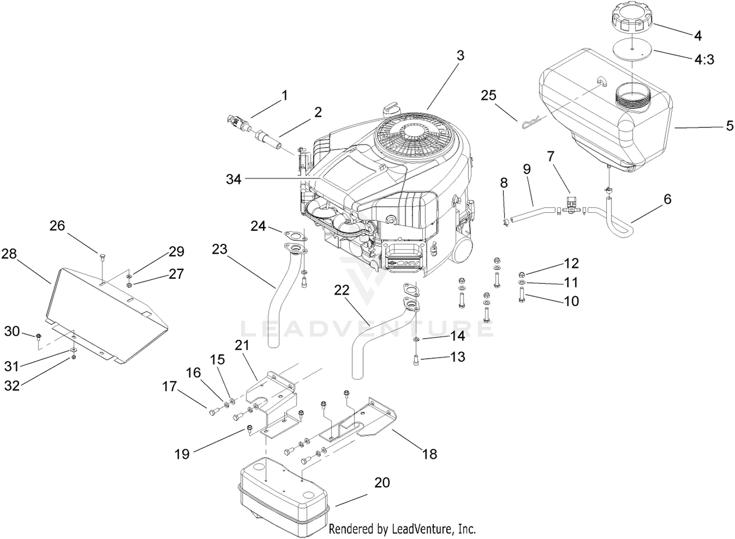 Engine, Muffler and Fuel Tank Assembly