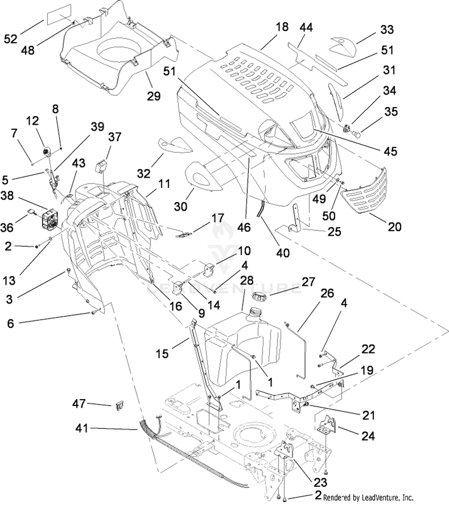 Fuel Tank and Hood Assembly