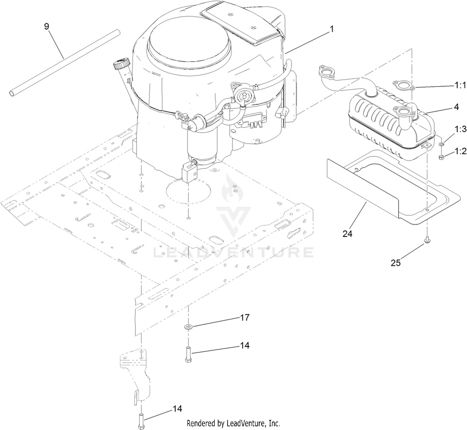 Engine and Muffler Assembly