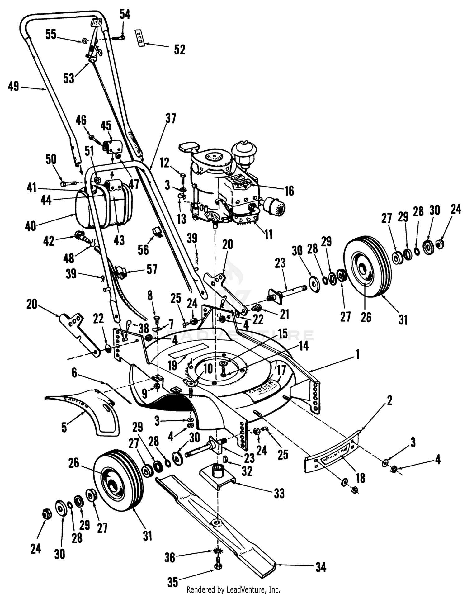 21" WHIRLWIND HEVI-DUTY HAND PROPELLED MOWER PARTS LIST