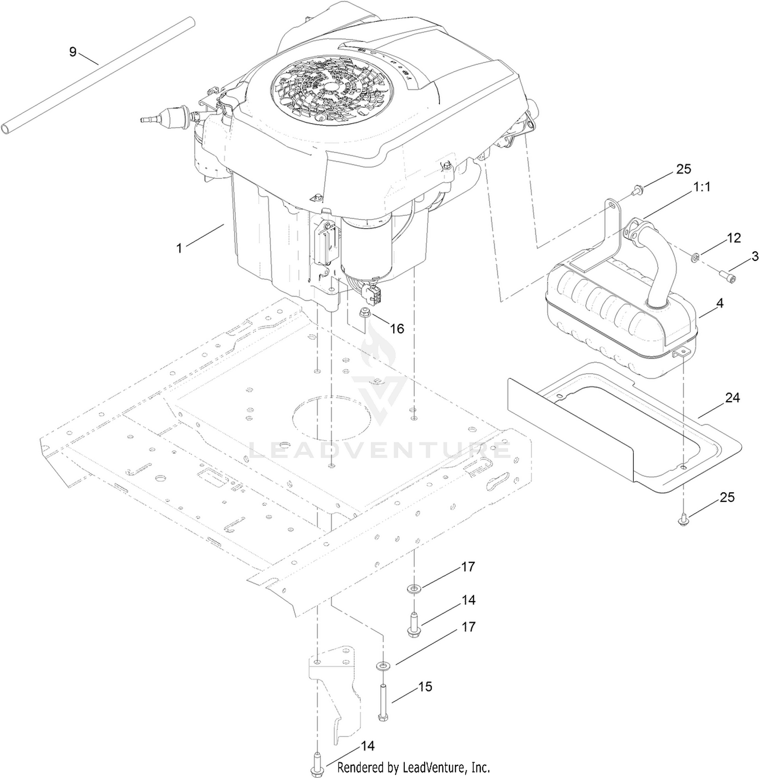 Engine and Muffler Assembly