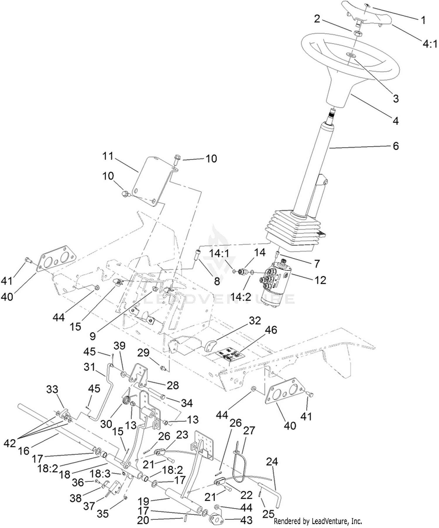 Steering Tower and Brake Pedal Assembly