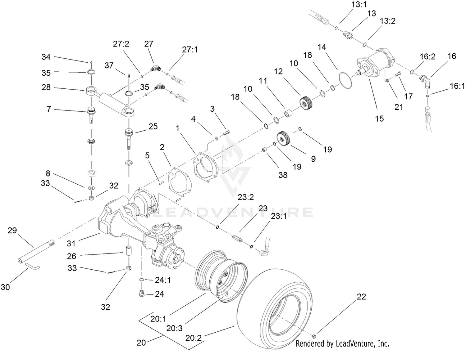 4 Wheel Drive Axle and Power Steering Assembly