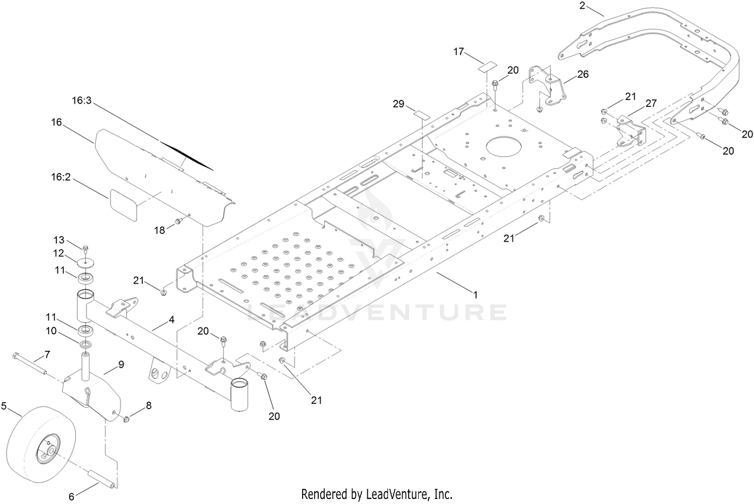 Frame, Front Axle and Caster Wheel Assembly