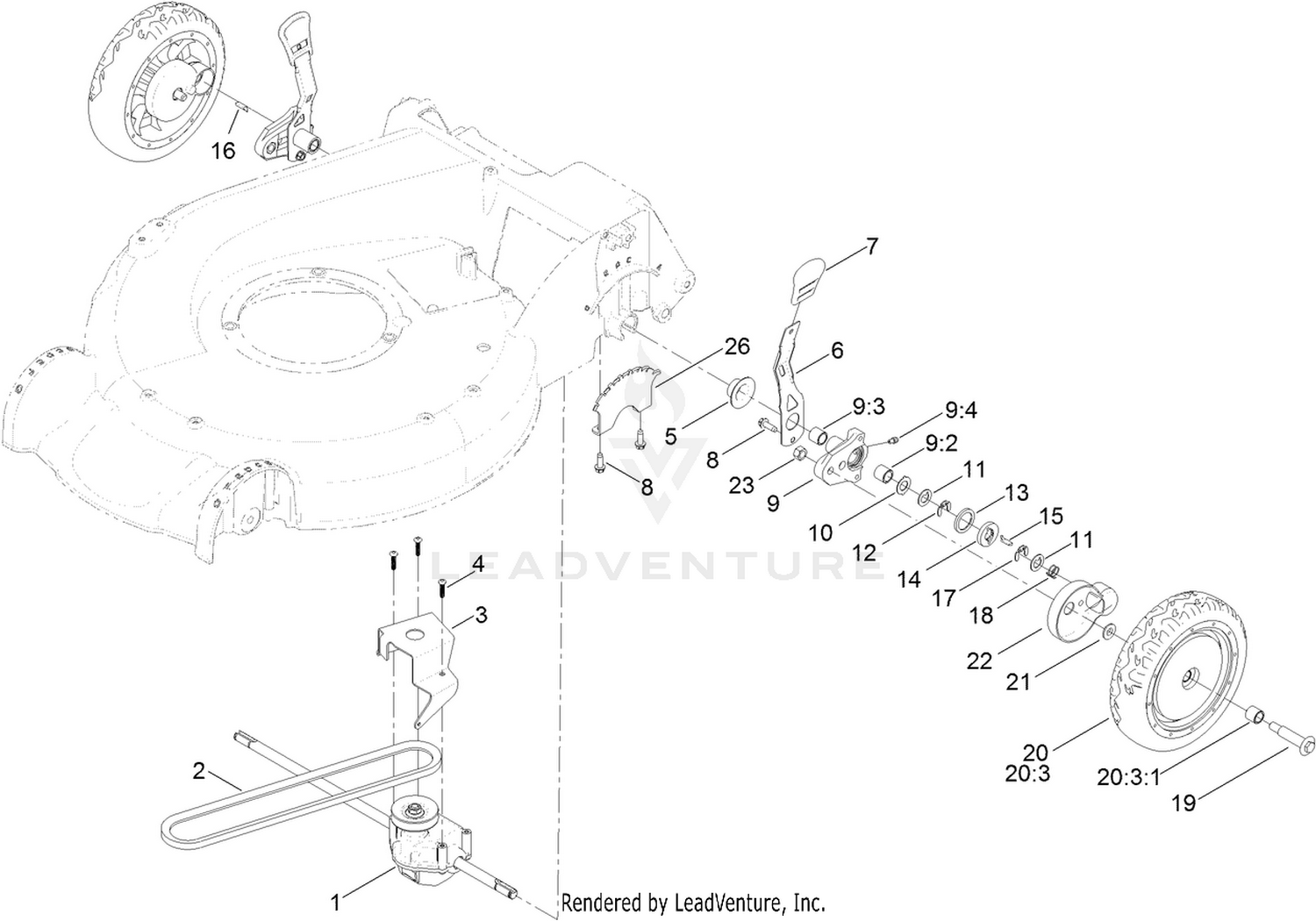 Rear Wheel and Height-of-Cut Assembly