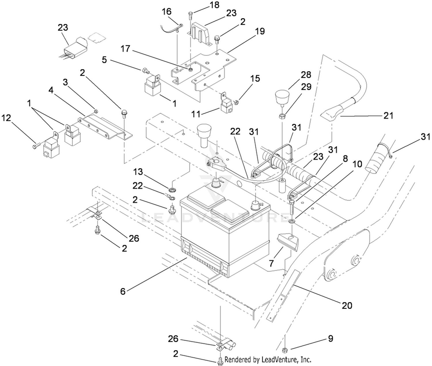 Battery and Electrical Component Assembly