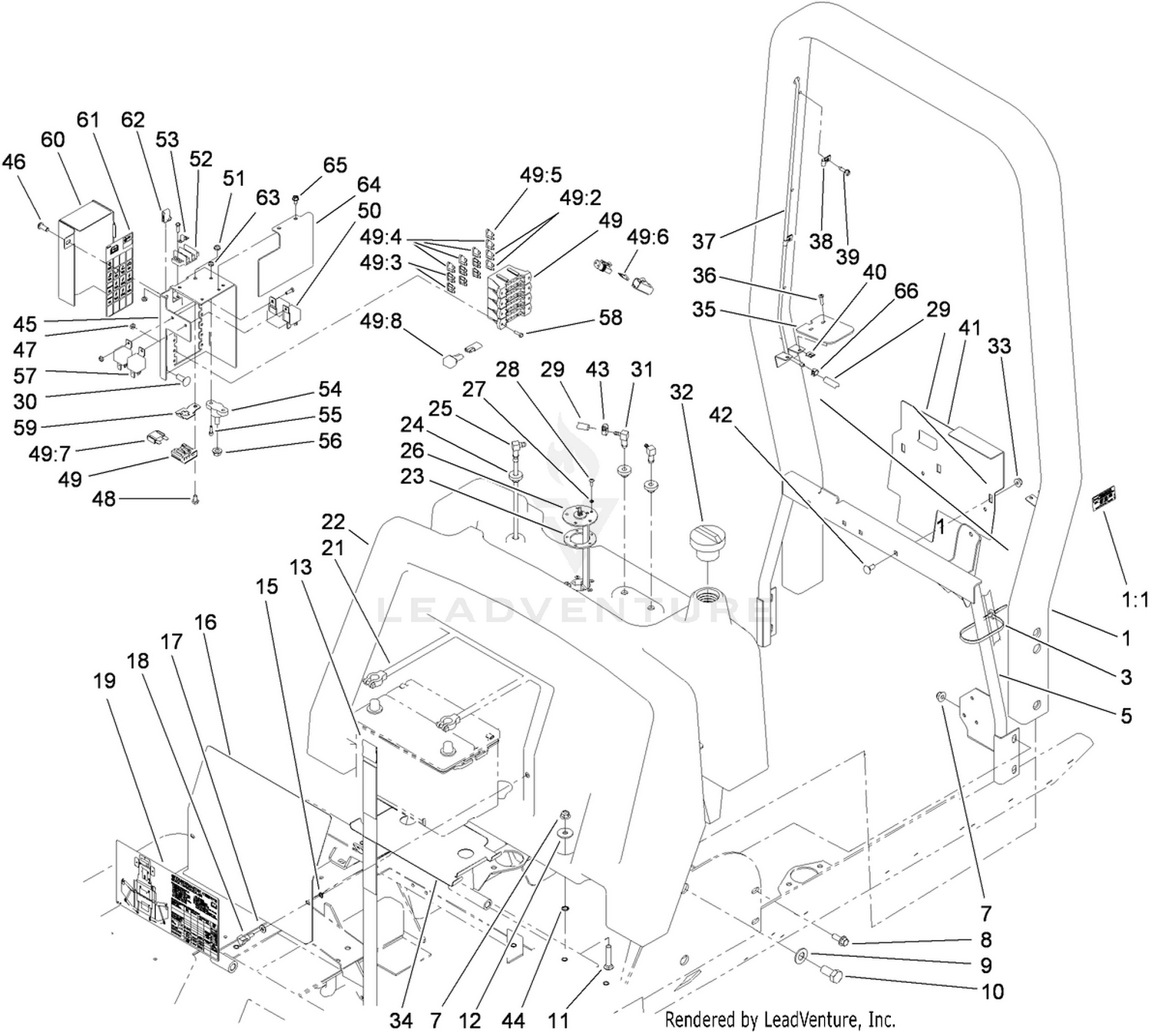 Fuel Tank, Battery and  Roll-Over Protection System Assembly