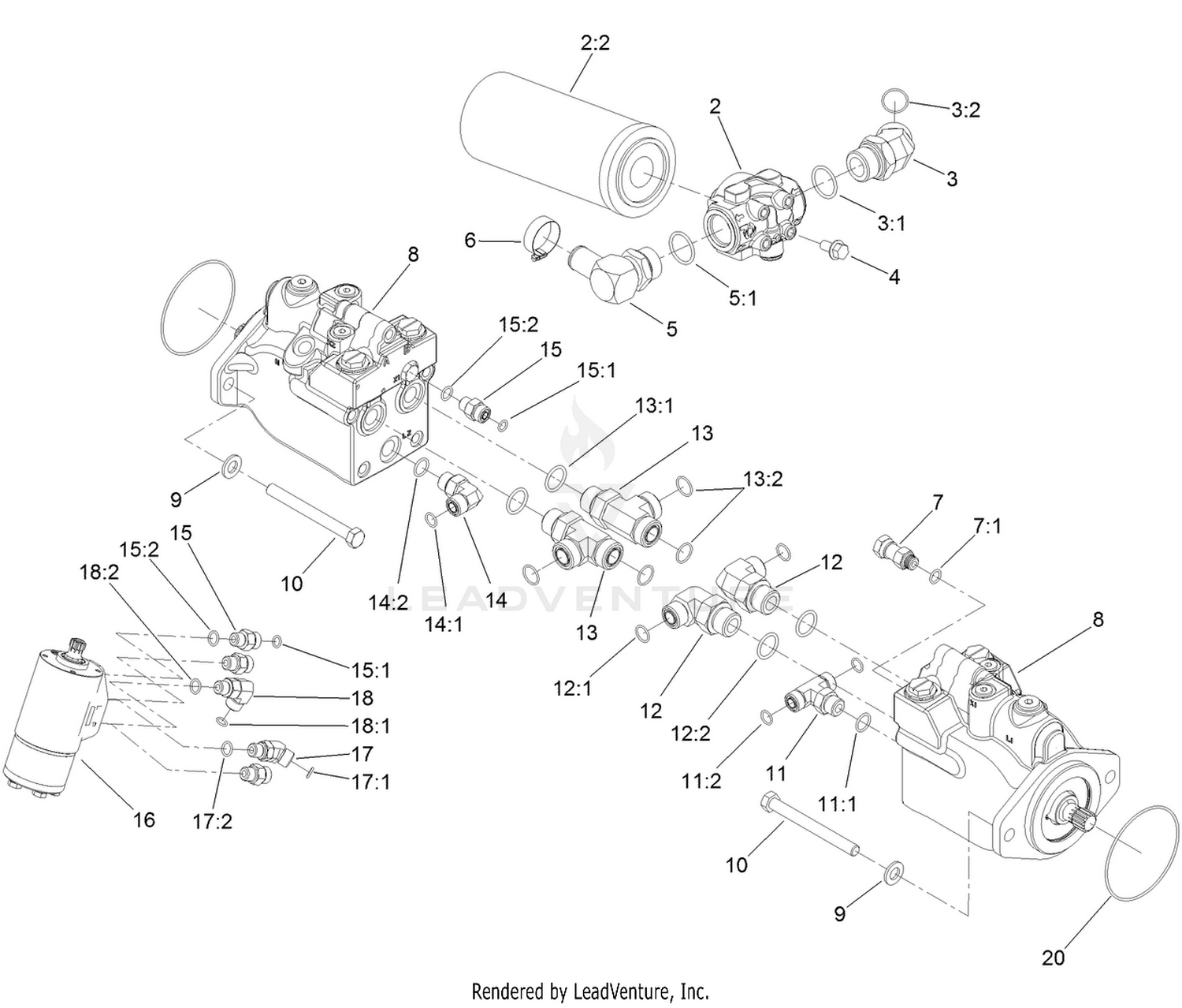 Drive Motor, Steer Valve and Filter Head Assembly