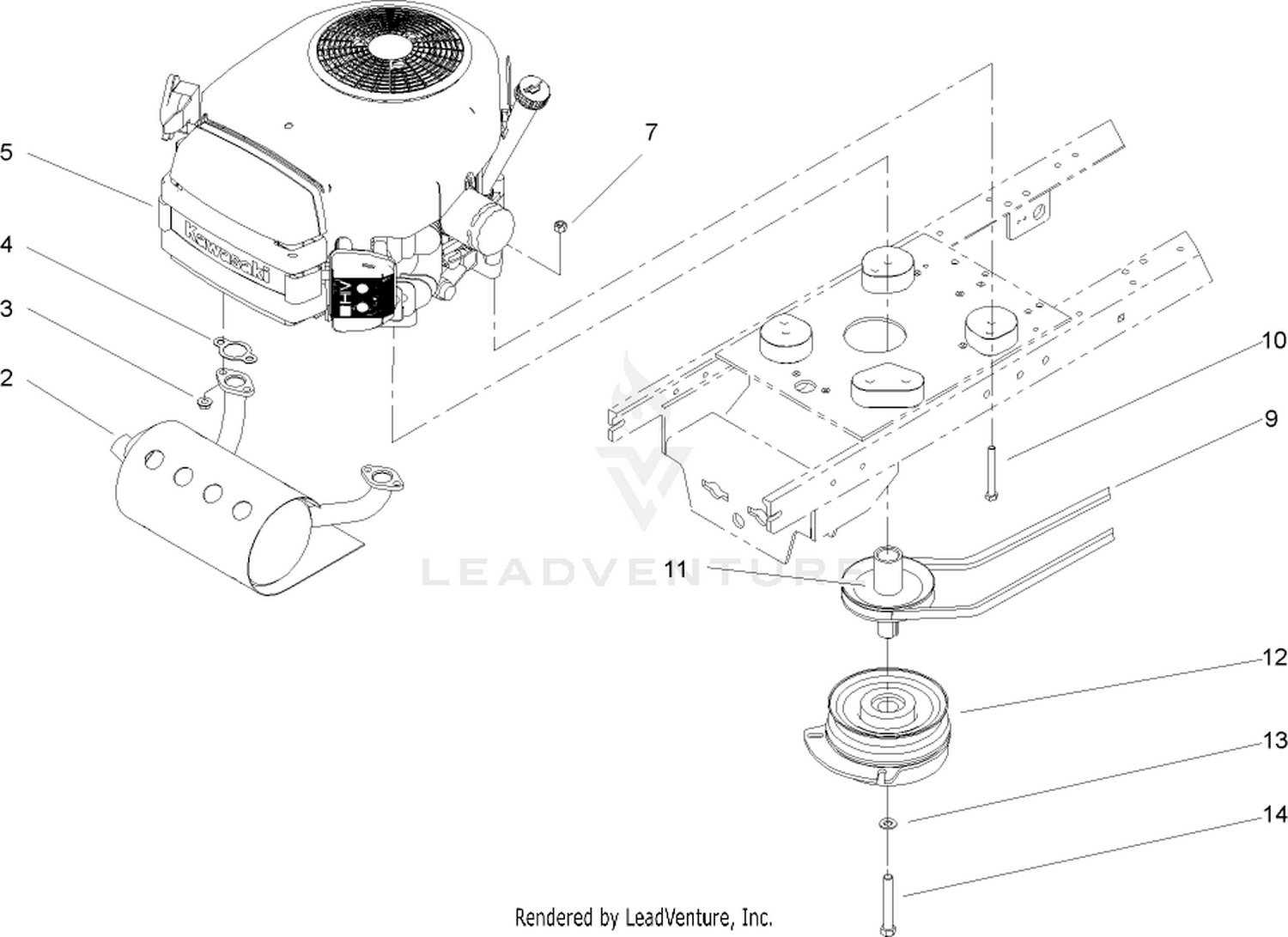 Engine, Muffler and PTO Assembly