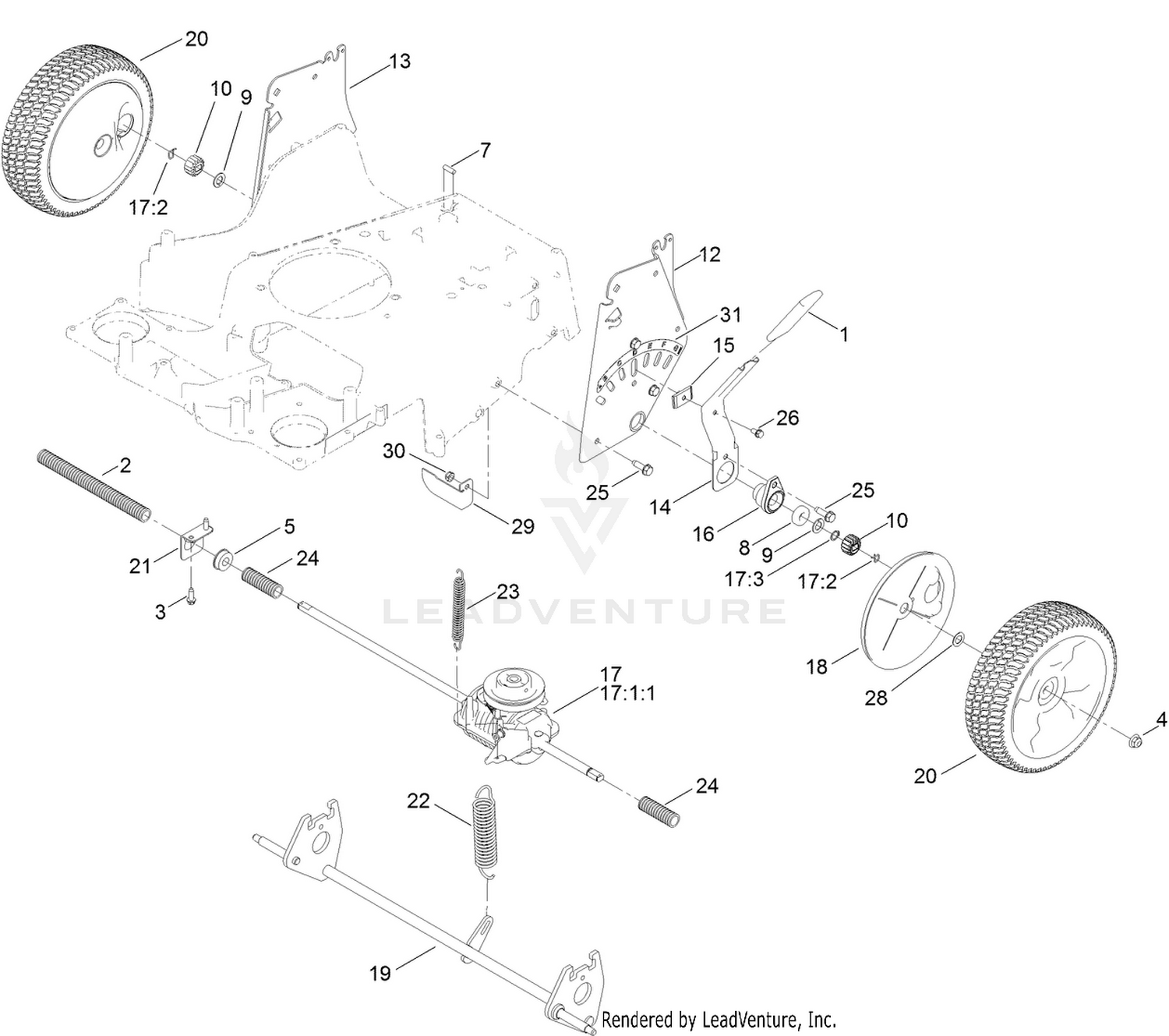 Rear Wheel and Height-of-Cut Assembly