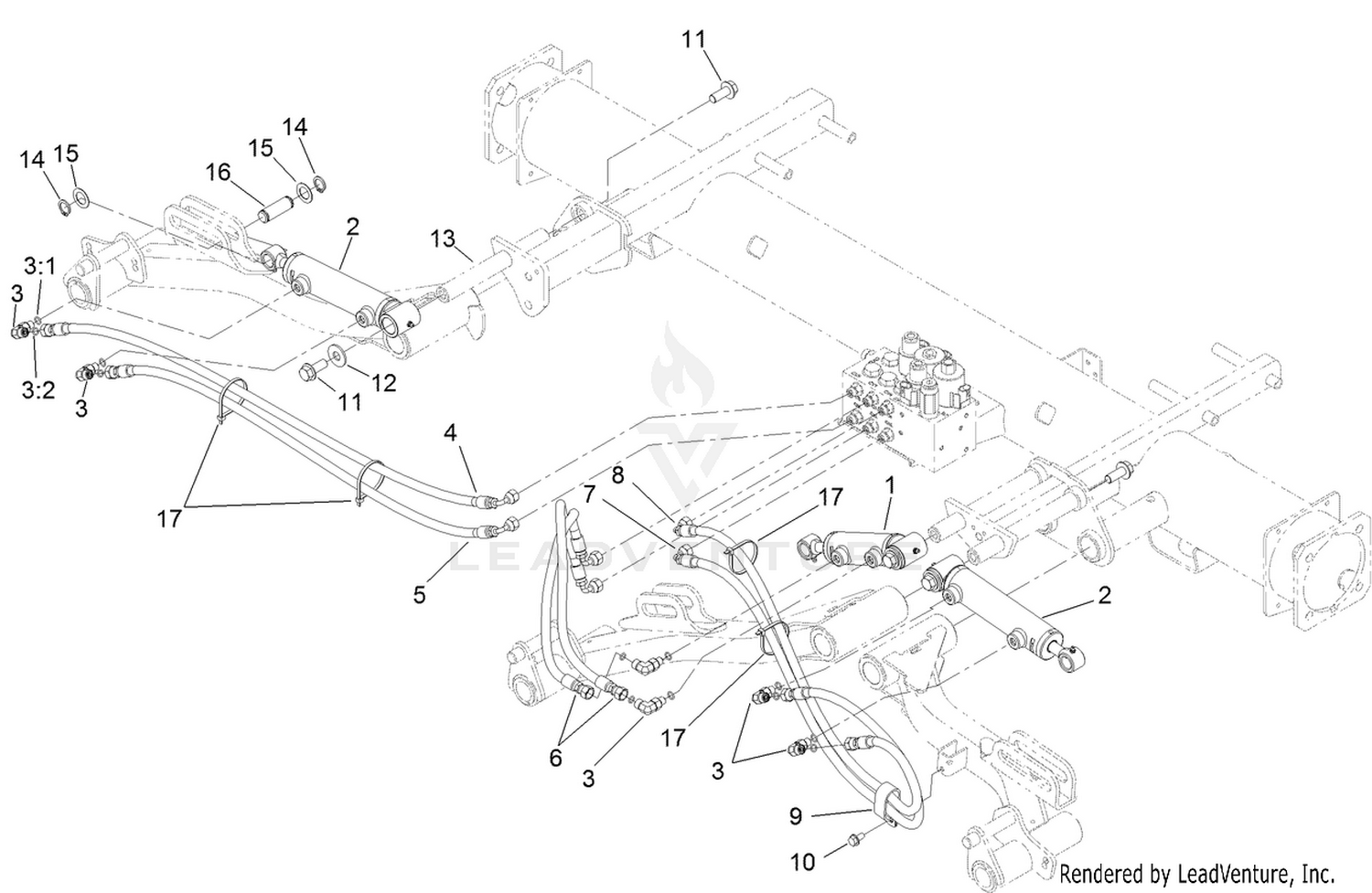 Front Lift Cylinder and Plumbing Assembly