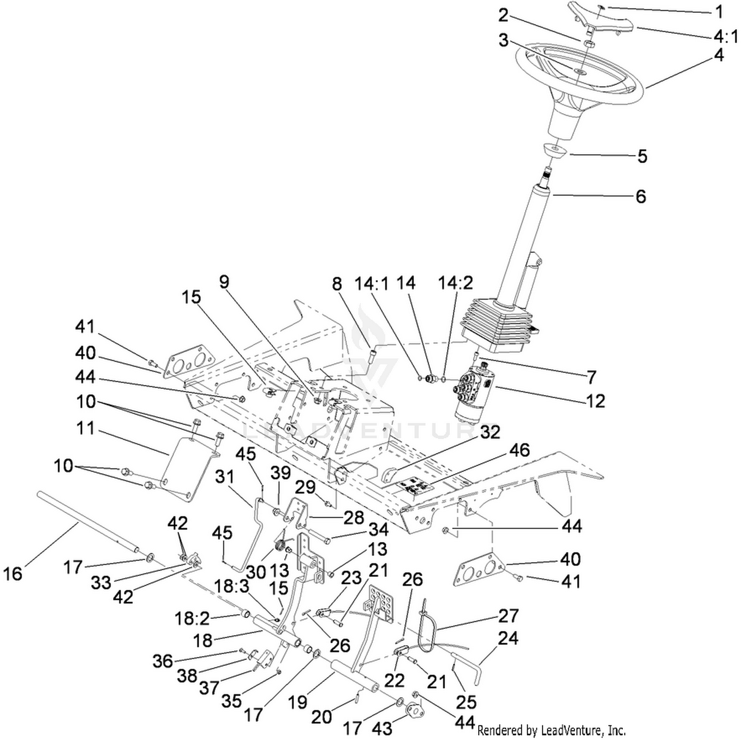 Steering Tower and Brake Pedal Assembly