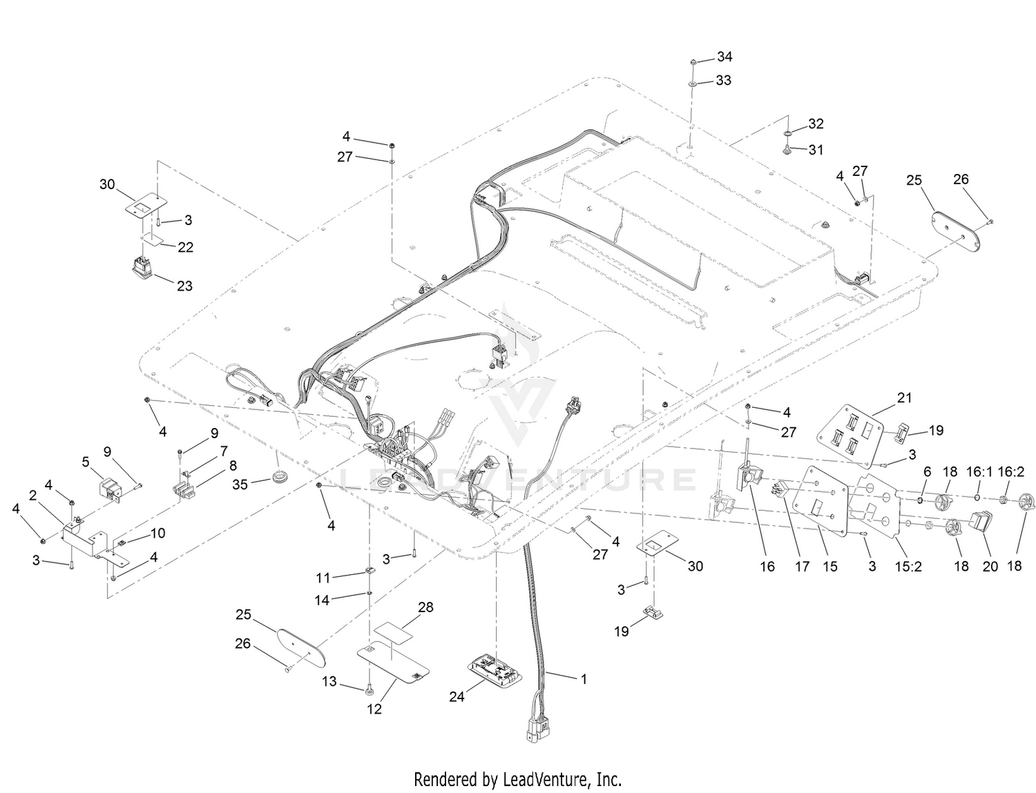 Headliner Wire Harness and Control Assembly