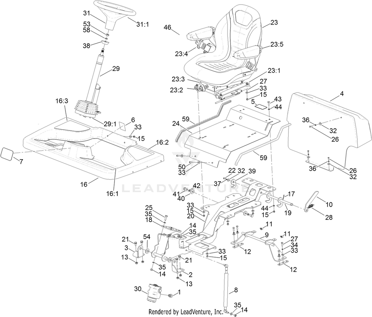 Steering Column, Seat and Platform Assembly