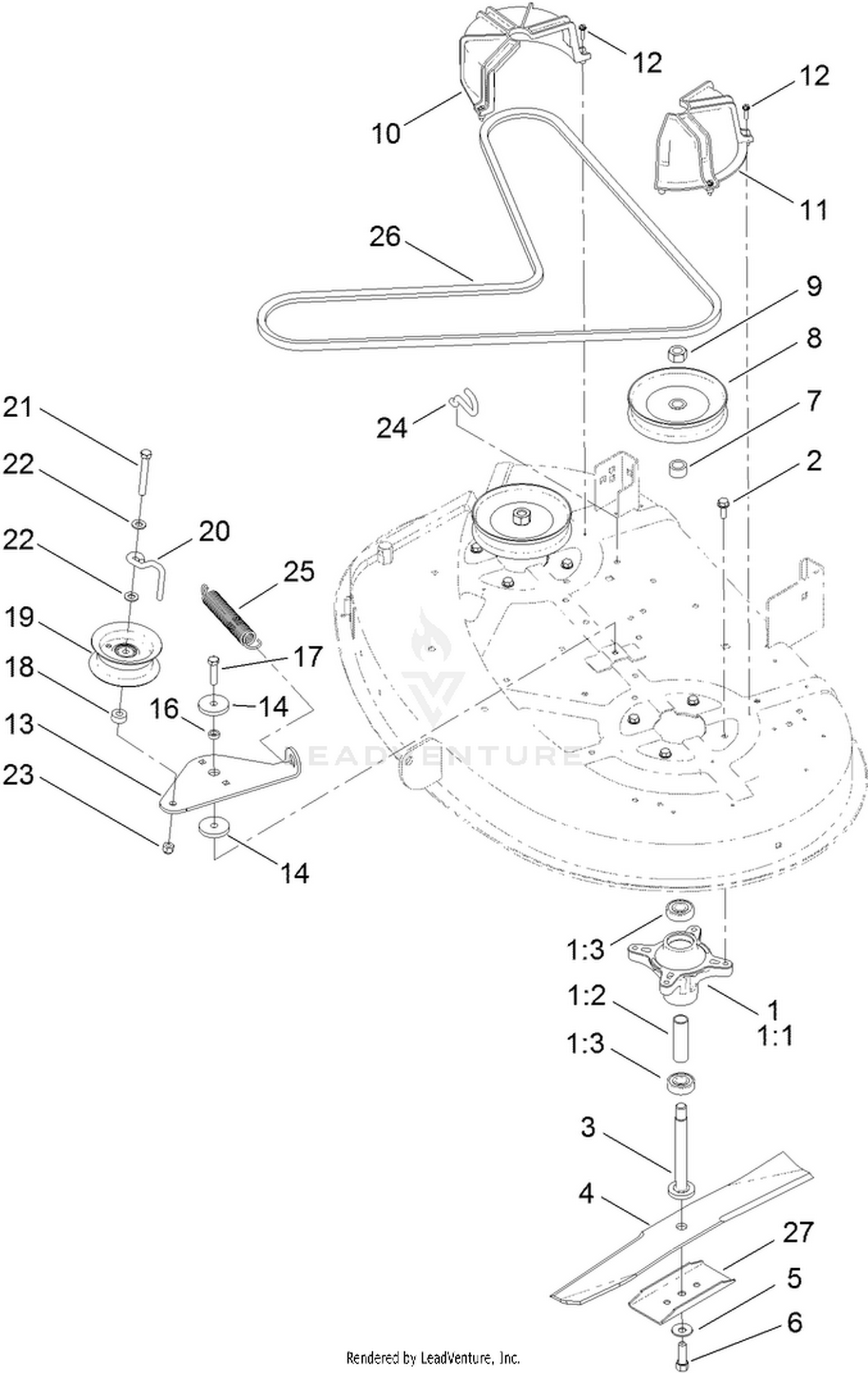 38 Inch Deck Belt and Blade Assembly