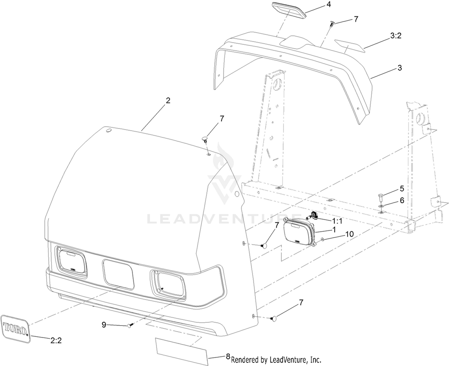 Hood, Dash and Headlight Assembly
